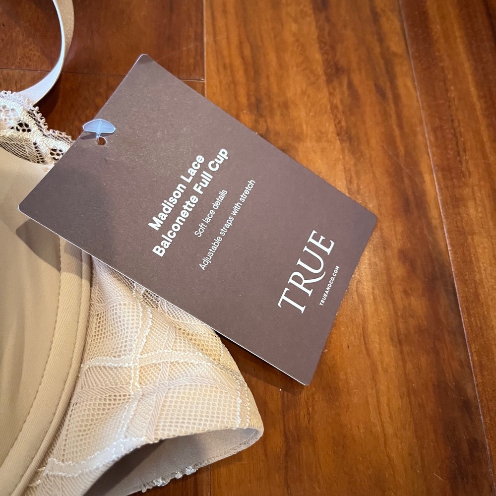 True & Co 38D Bra Madison Lace Balconette Full Cup Beige Nude Underwire New - Picture 2 of 8